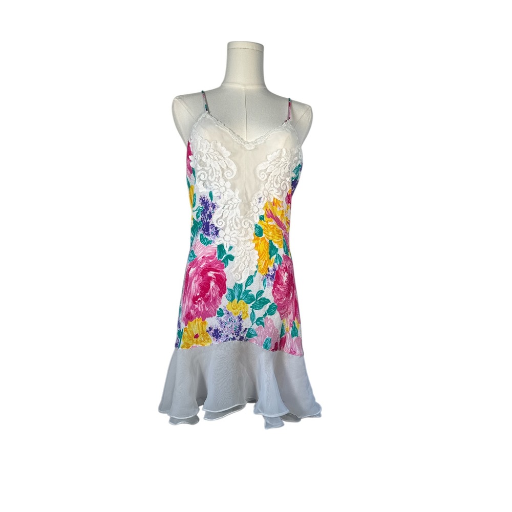 Vintage Victoria's Secret Floral Lace Babydoll Y2K Ruffle Hem Coquette Top - Picture 2 of 11